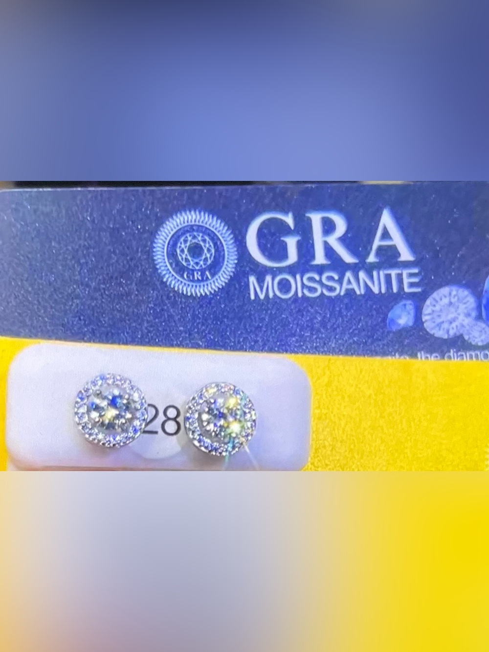 GRA Moissanite Halo Stud Earrings in Blue-Silver